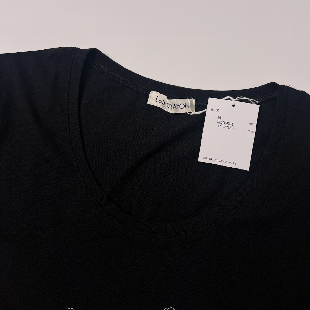 Lois CRAYON ロイスクレヨン タグ付き 半袖プリントTシャツ M/ブラック/薄手