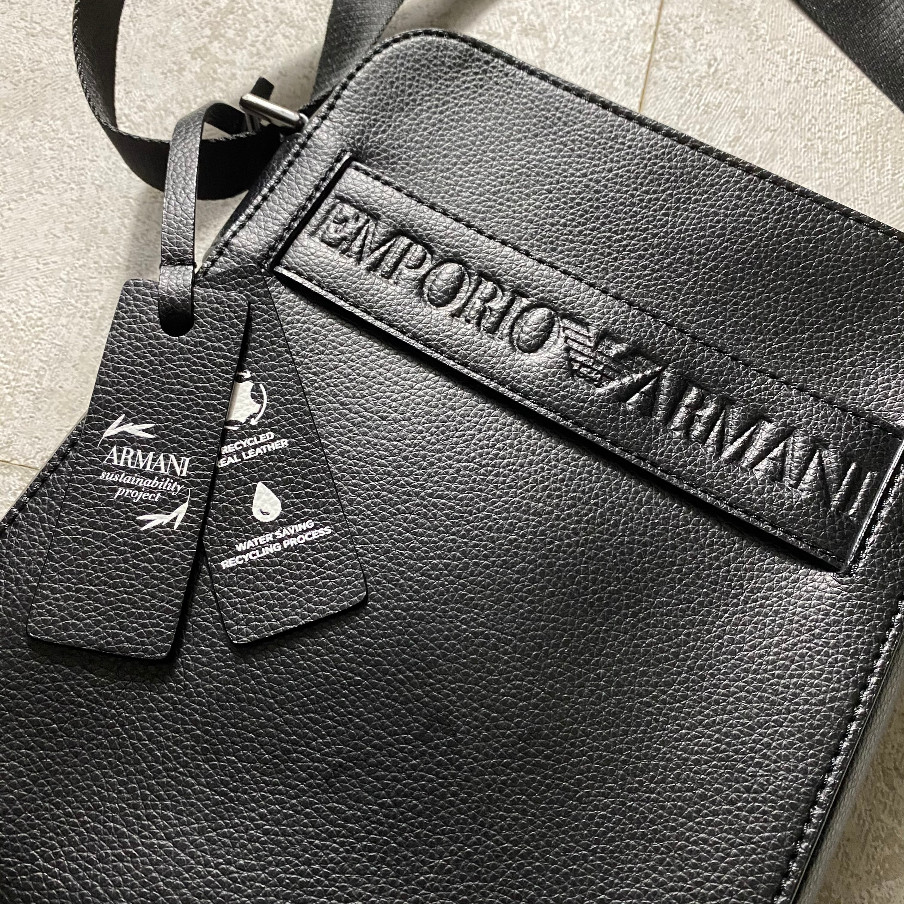 EMPORIO ARMANI “sustainability project” black leather square