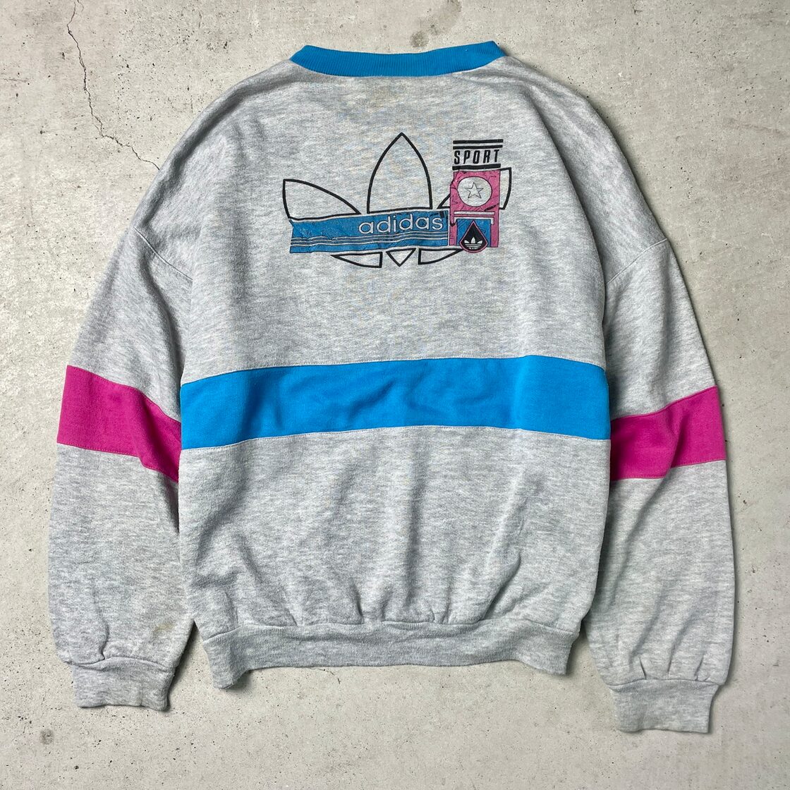 80年代 adidas アディダス トレフォイルロゴ 両面プリント 切り替え 