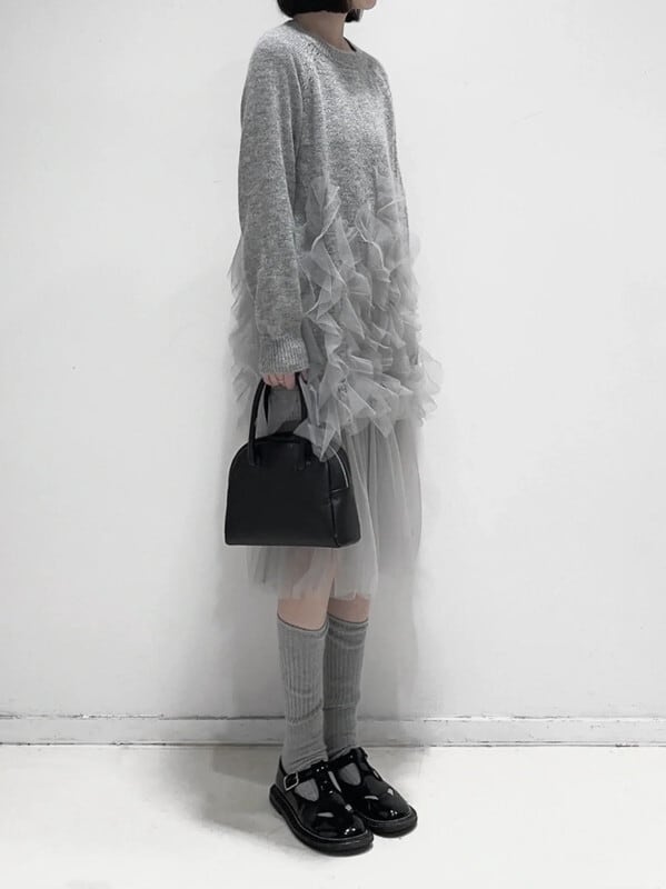knit＆tulle see-through frill one-piece【NINE8393】 | NINE9U
