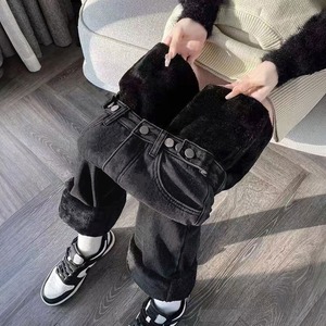 デニム パンツ 裏起毛 ストレート ジーンズ レディース 秋冬 防寒 保温 暖かい 韓国 大人 カジュアル おしゃれ ゆったり フリースデニム 体型カバー 裏ボアジーンズ 大人可愛い 大人女子