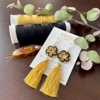 〜luire〜シルク糸＊琥珀・漆黒色レースのタッセルピアス・イヤリング▶︎アレルギー対応可能・国内送料無料
