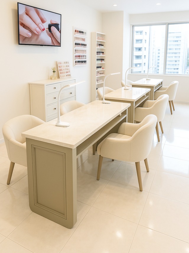 大理石天板ネイルテーブル1300　引き出し付き足丸カットver.（ネイルデスク・オーダーメイド）　W1200×D450　かわいいドレッサー