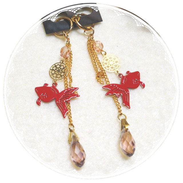 【イヤリング】猩々緋の夏