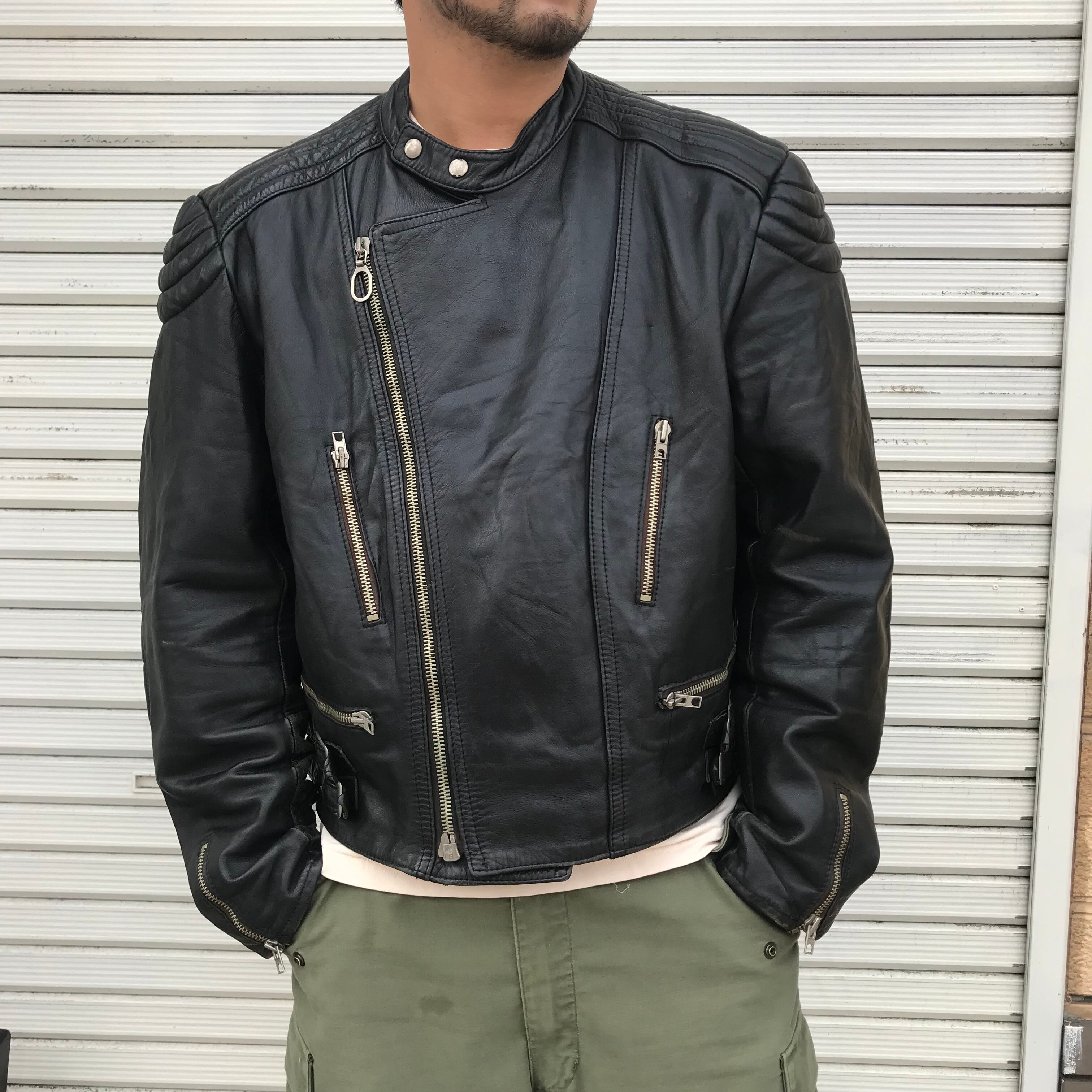 ファイヤーマンジャケット 短フレンチ ヴィンテージレザー本革 Fireman Leather Jacket - size XL スペシャル レザーの短丈ファイヤー