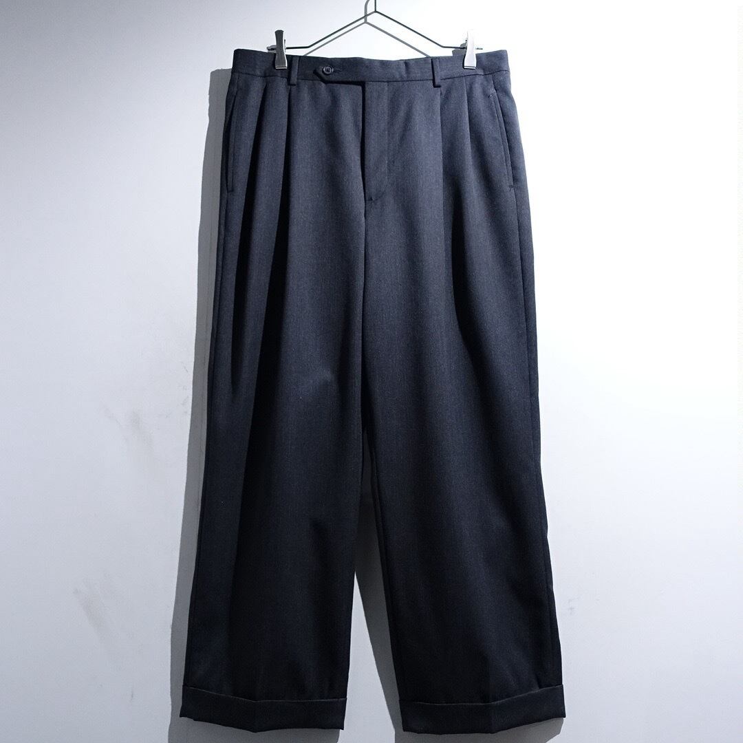 Gray 2-Tuck Wide Straight Double Slacks