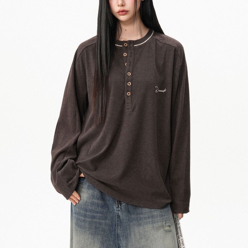 ヘンリーネックワンポイントロングスリーブTシャツ 2col   R02886