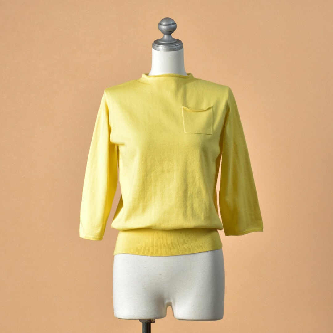IKITSUKE イキツケ クルーネックポケットニット・イエロー【送料無料】