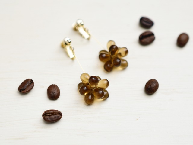 【14kgf ピアス／イヤリング（ロング）】アイスコーヒー（ブラウン／茶色）