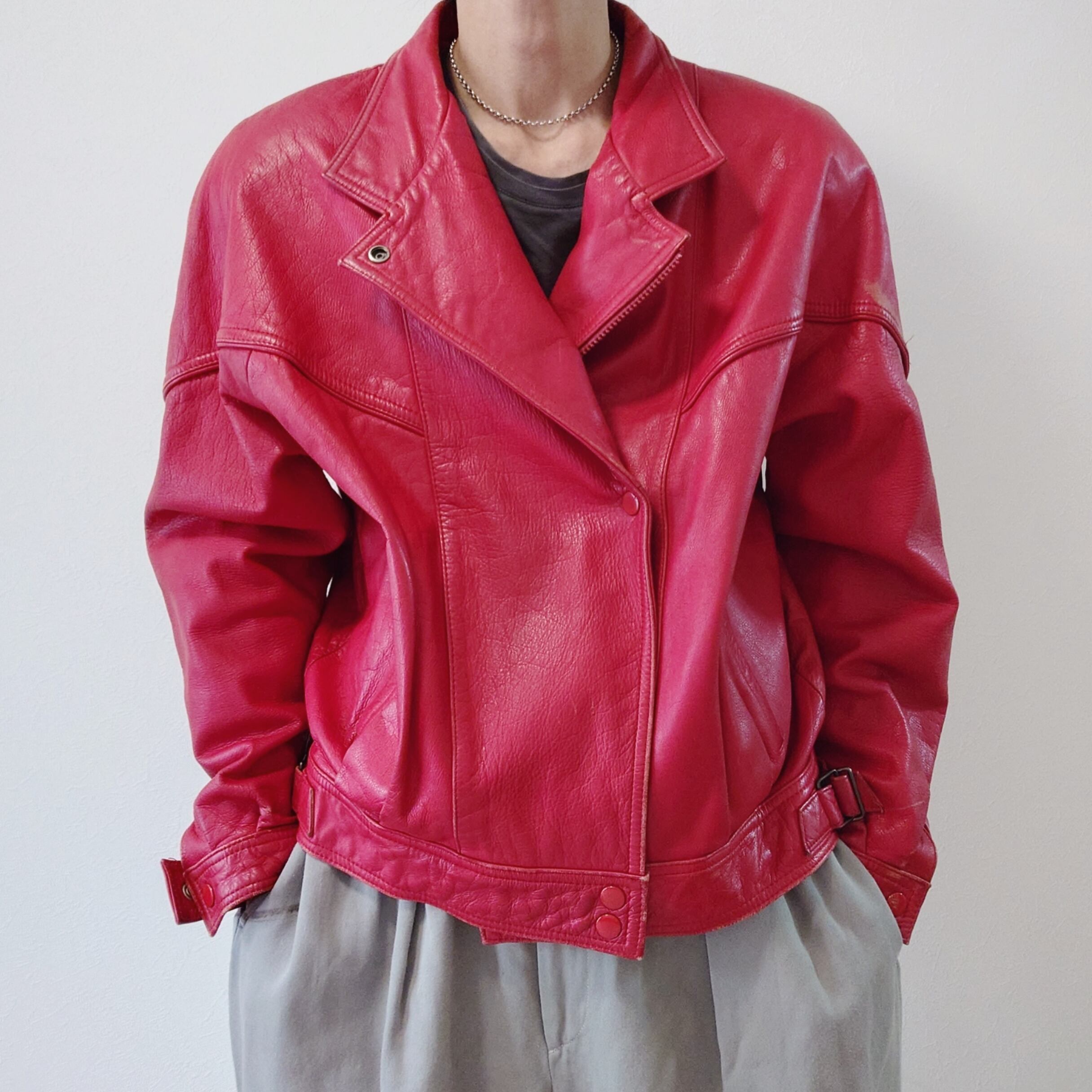 ALA Semi-Double Riders Jacket RED USED加工 REE- LEATHER DOUBLE RIDERS JKT RED | eeff.