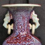 花瓶 紫 ダブルライオンイヤージュン セラミック花瓶 磁器花瓶 中国の陶磁器花瓶 中国の手作り装飾品 ホームデコレーション ギフト