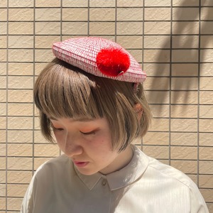 VINTAGE 40-50's red pompon straw hat