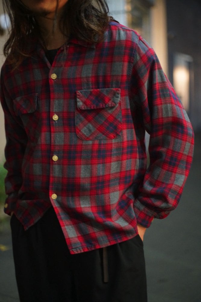 TOWNCRAFT - Penneys] Vintage Open Collar Rayon Shirt [1960s