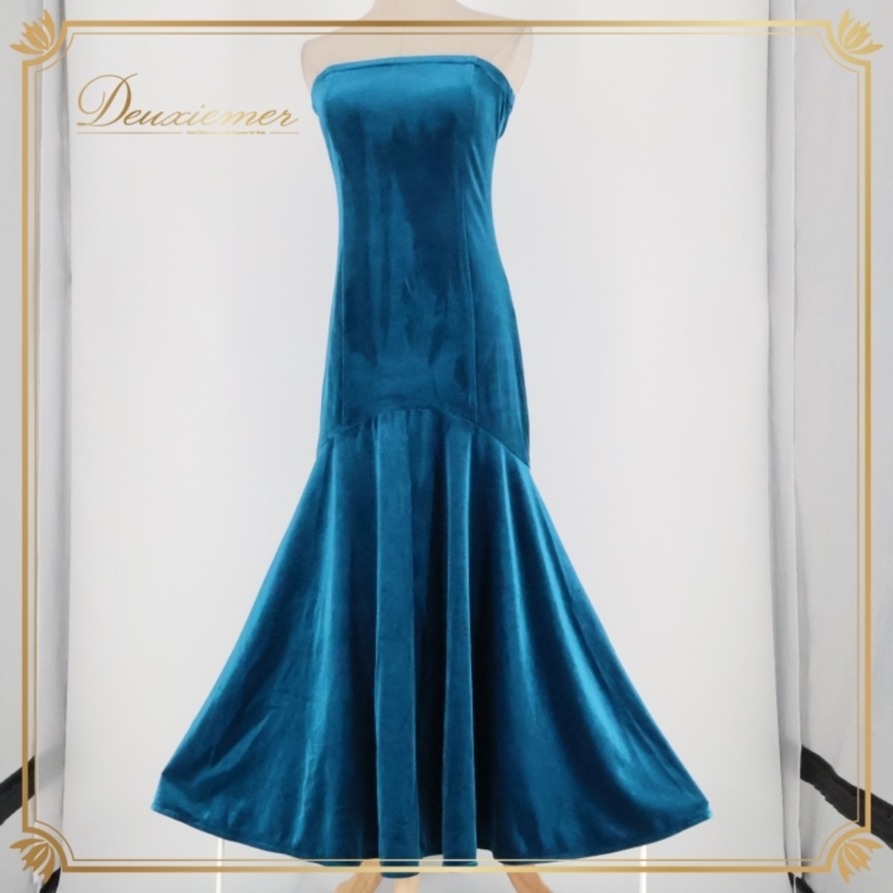 フラダンス 衣装 ワンピース ドレス アレミティ ブルー系 POERAVA BY AREMITI 日本製 ベロア チューブトップ ワンカラー 無地 きれい 上品 高級感 かわいい 華やか 鮮やか ピーコックグリーン ハワイアン アロハ フラ ダンス レッスン