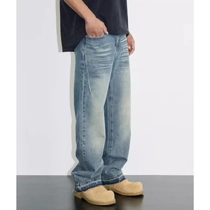 【DRIP5086】D/B Frayed Washed Straight Denim