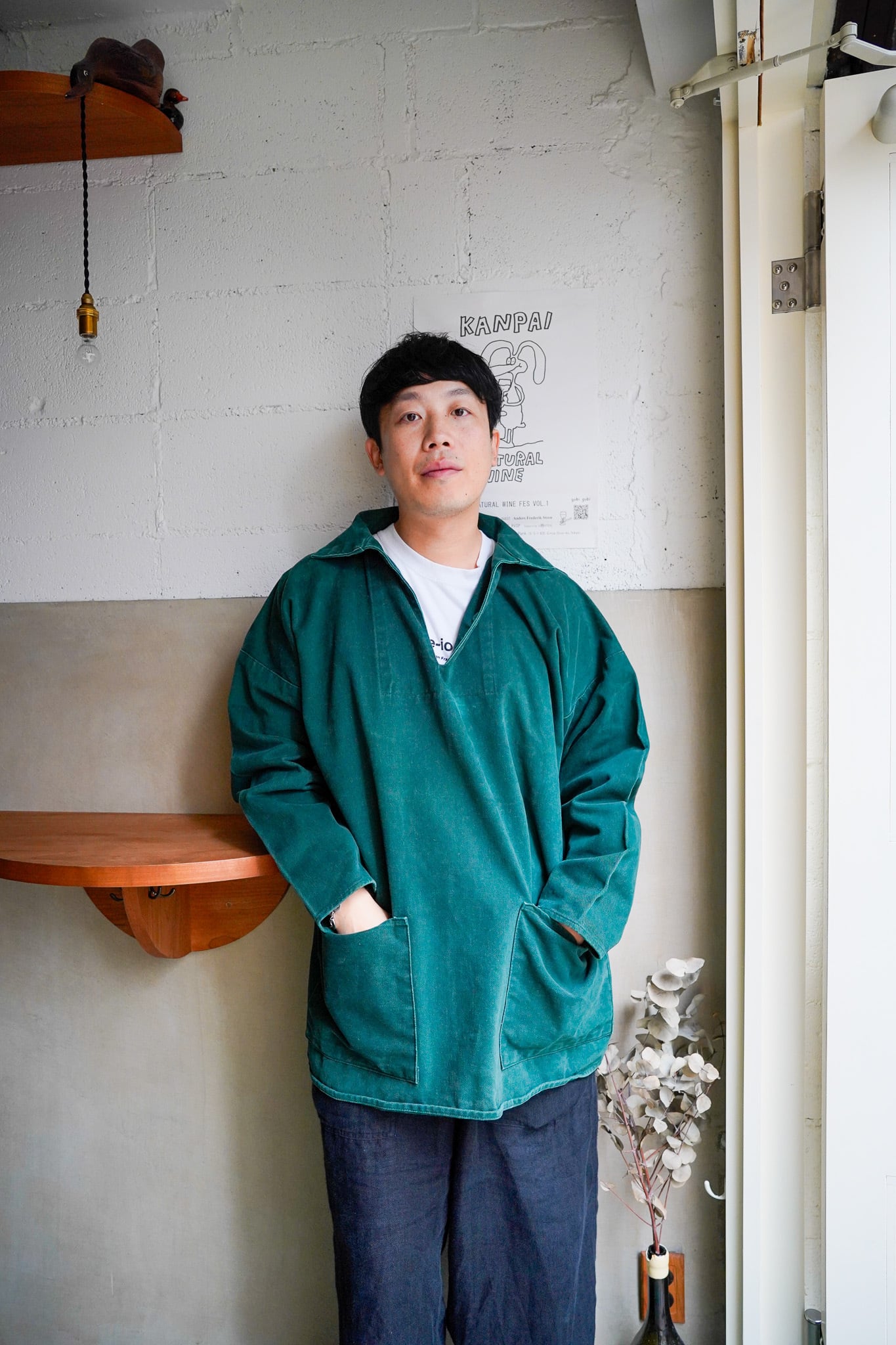 【1980s】"Made in England" Green Denim Cornish Smock / 6-295