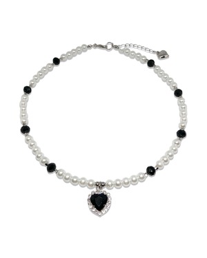 【ラスト1】Crystal Heart Black Pearl Necklace