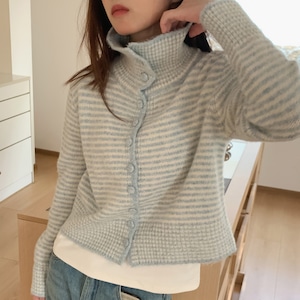 collared stripe knit cardigan