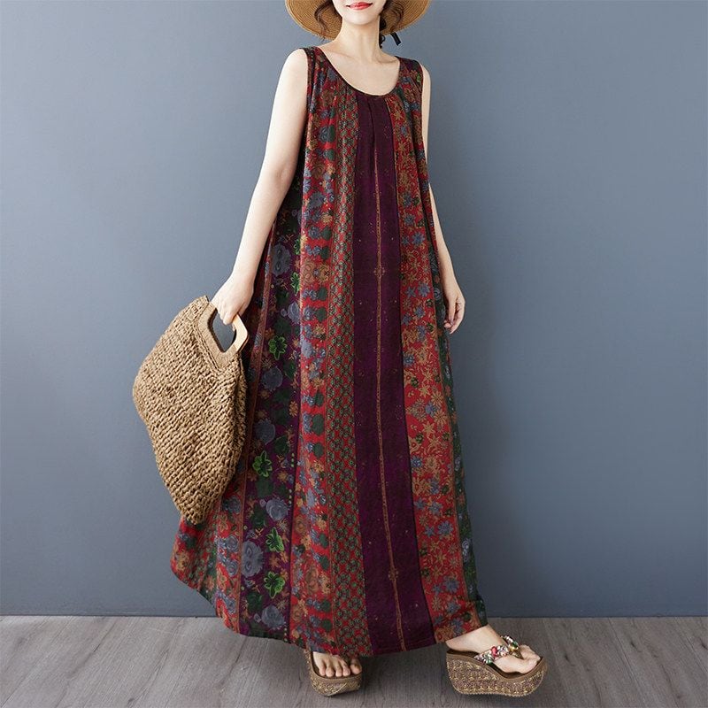 FLORAL SLEEVELESS ROUND NECK RELAXED MAXI DRESS M-17384
