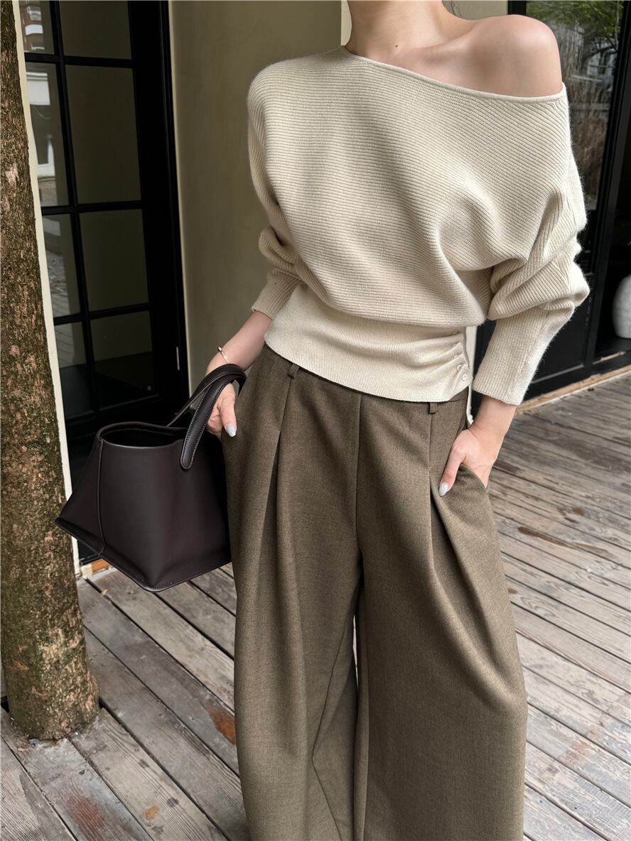 マフラー付き ロング ニットワンピース マキシ マキシ丈 長袖 萌袖 V