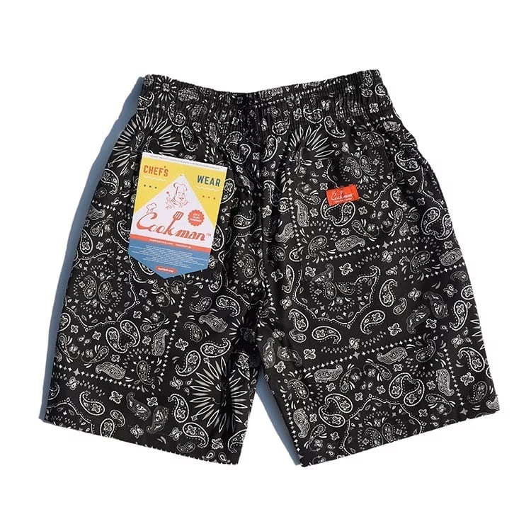 COOKMAN 】Chef Pants Short Paisley Black クックマン ショートパンツ