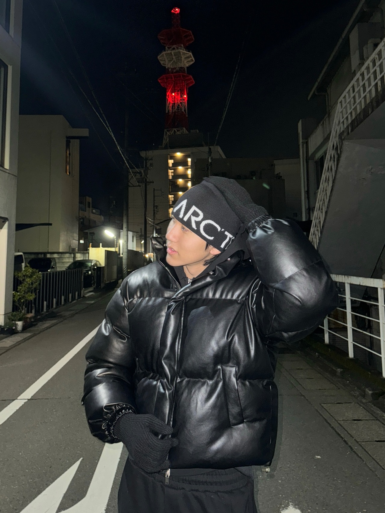 Cropped Leather Puffer Jacket(Black) - 5