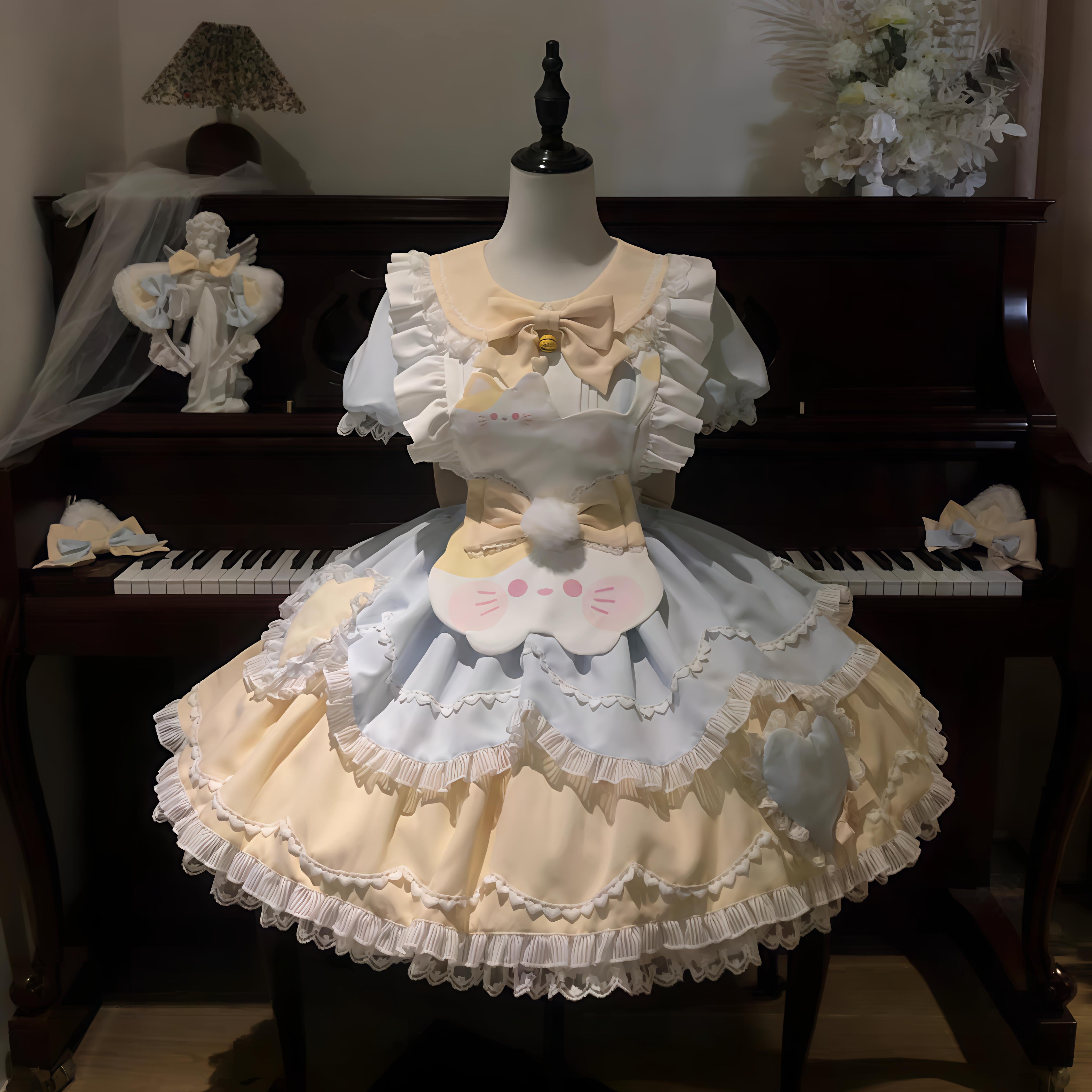 ロリータファッション 量産型ロリィタ｜猫モチーフエプロンJSK（ライト