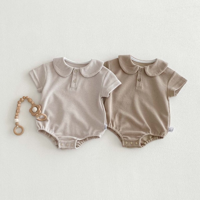【BABY】ワッフル無地ロンパース