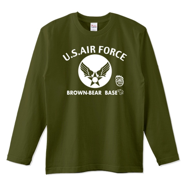 U.S.AIR FORCE ロングTシャツ02：アーミーグリーン＋ホワイト