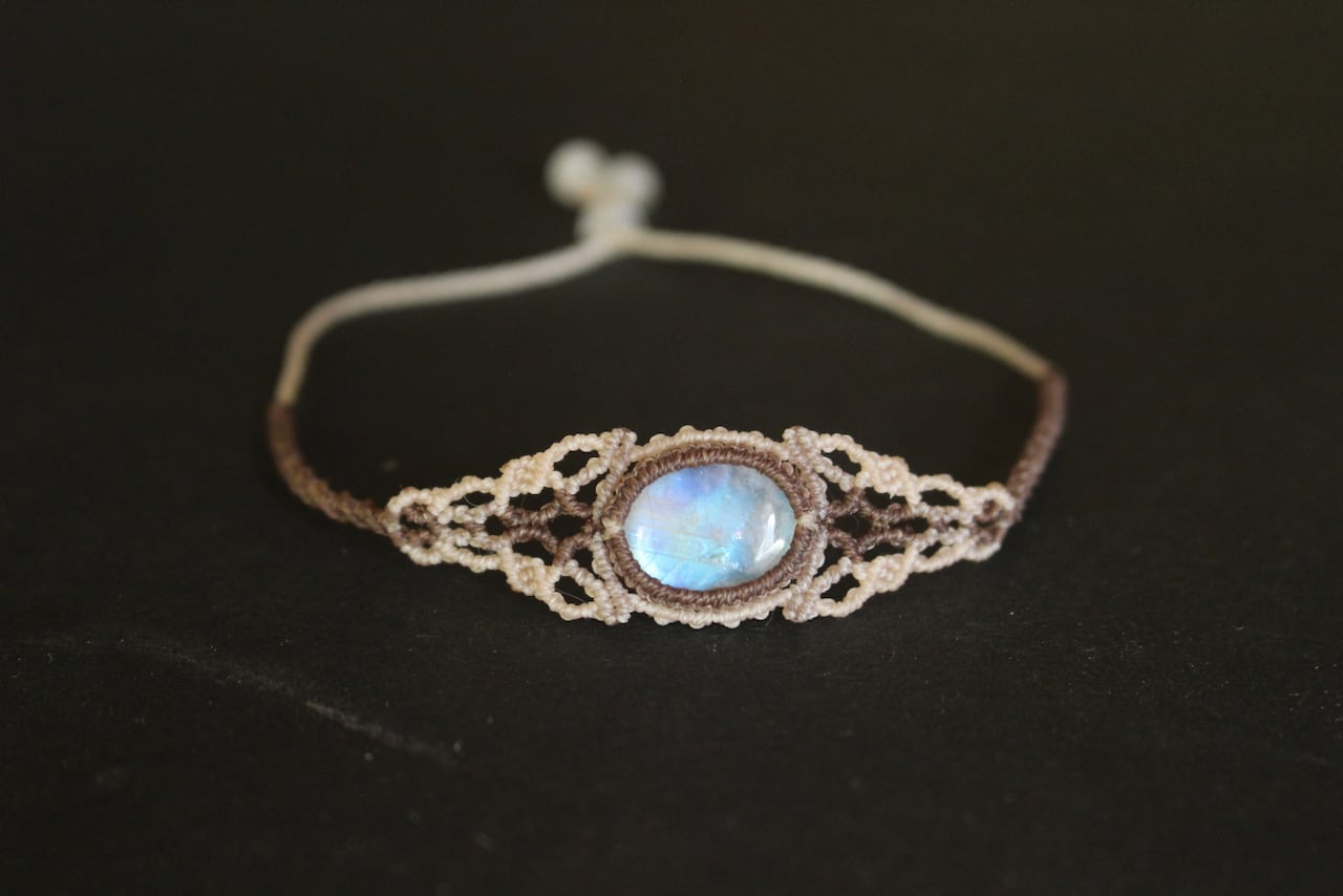 Rainbow moonstone micro macrame bracelet