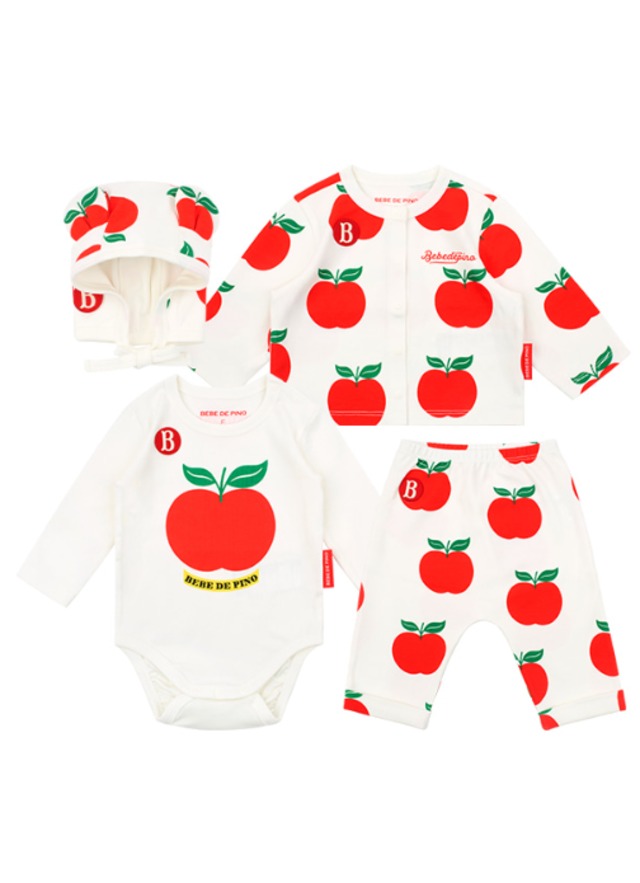 [BEBE DE PINO] All over apple newborn bodysuit set 正規品 韓国ブランド 韓国ファッション 韓国代行 韓国通販 ベベドピノ bebedepino 日本 店舗 韓国 子供服