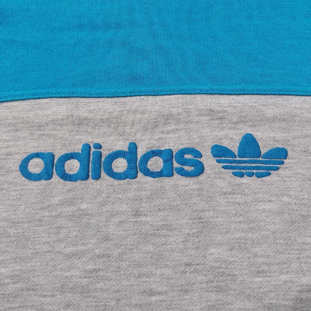 adidas アディダス スウェット 80s XL 発砲プリント グレー 水色 | fuufu