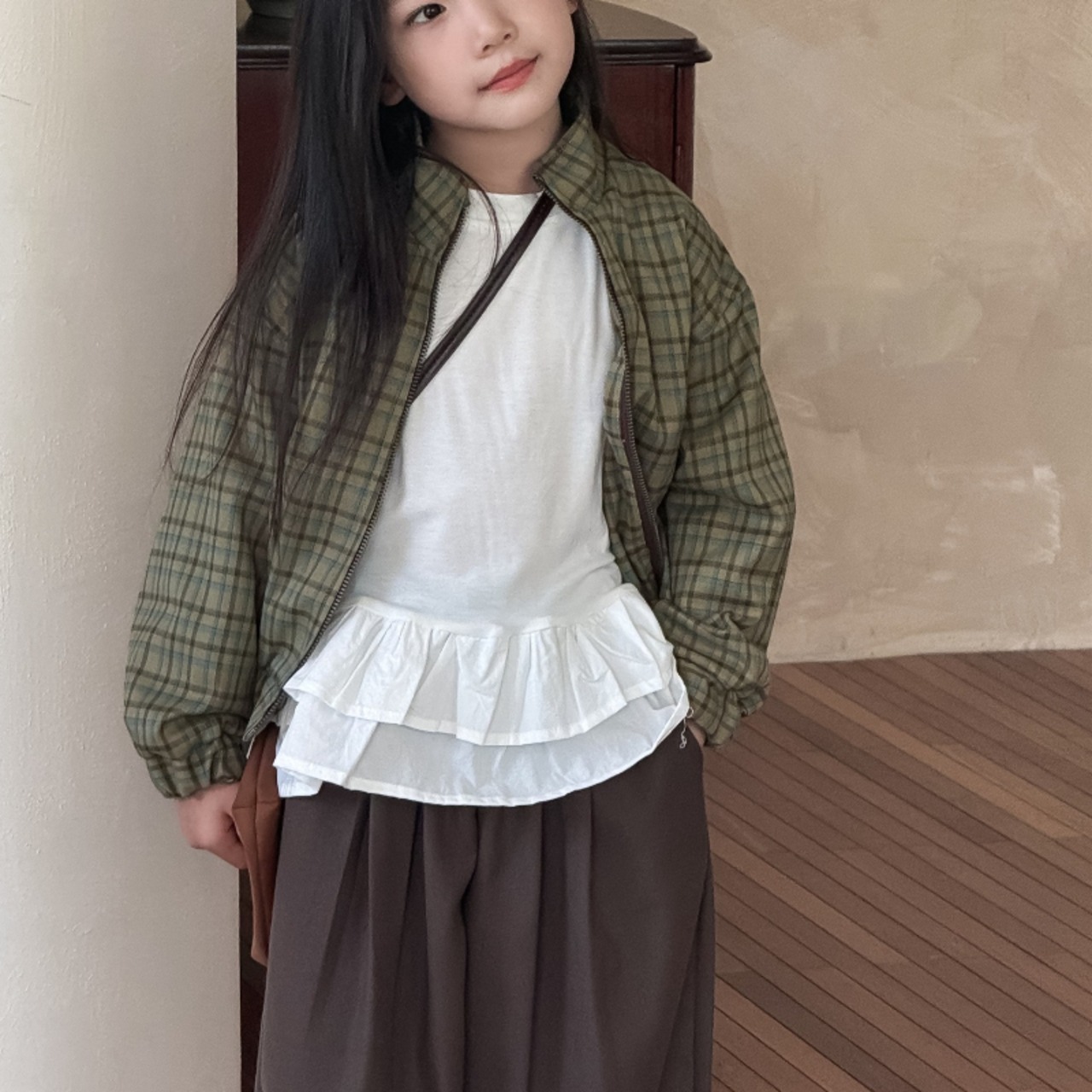 秋レトログリーンチェック柄ジャケット