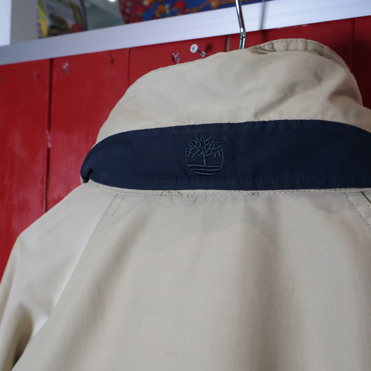 90s Timberland マウンテンパーカー　ベージュ　ミドル丈　ダブルジップ　ドローコード　L