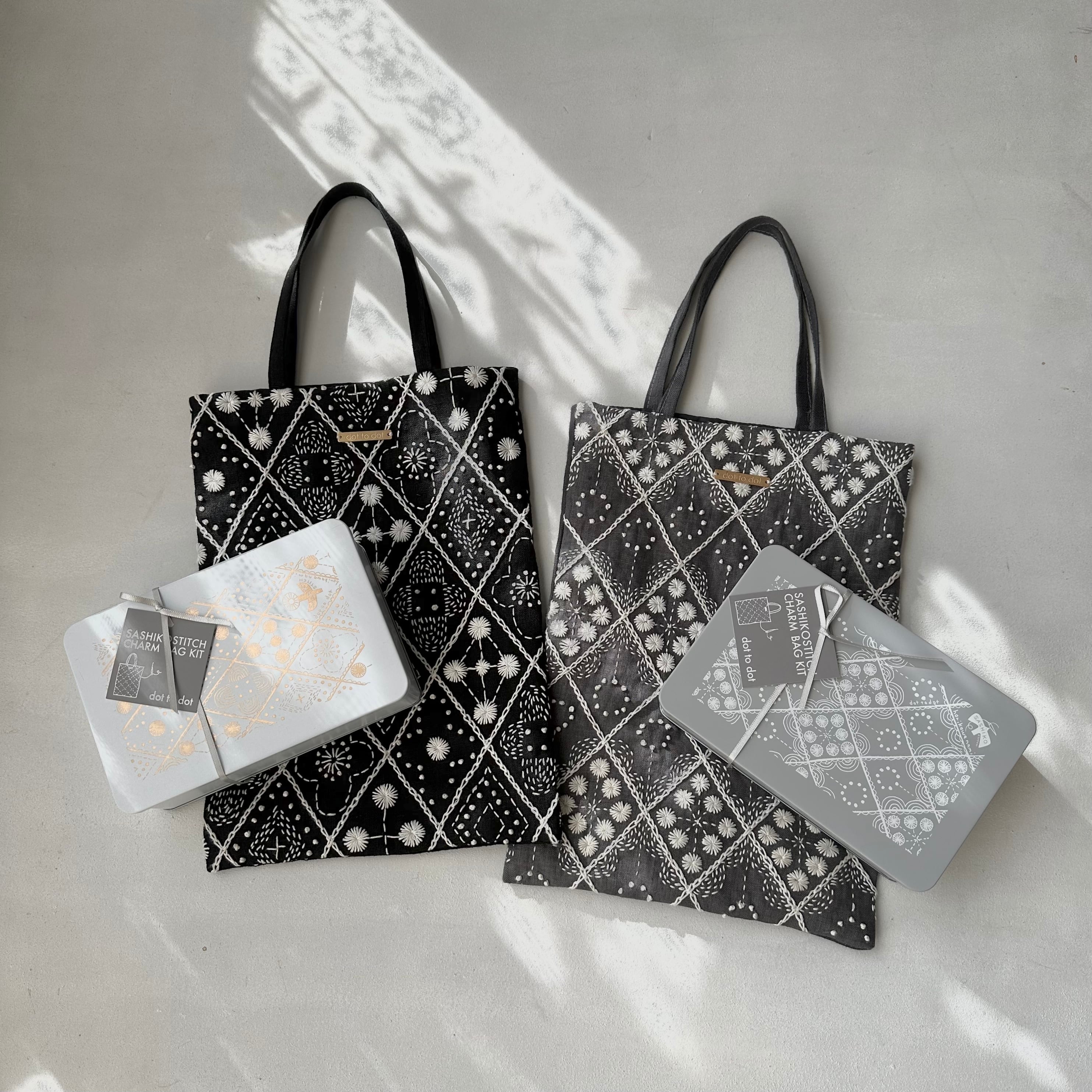 SASHIKOSTITCH チャームバッグキット「たんぽぽの綿毛」(ダークグレー