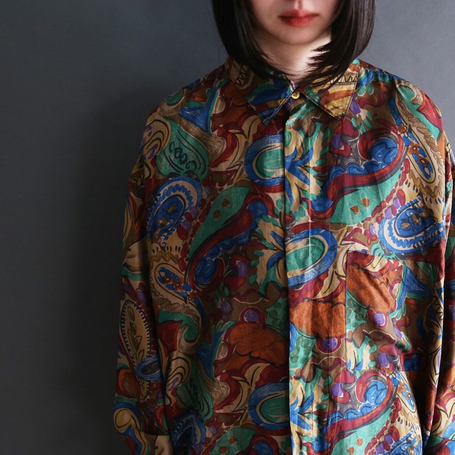 art paint pattern l/s fry front silk shirt