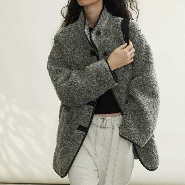 structured boucle stand collar jacket  00401