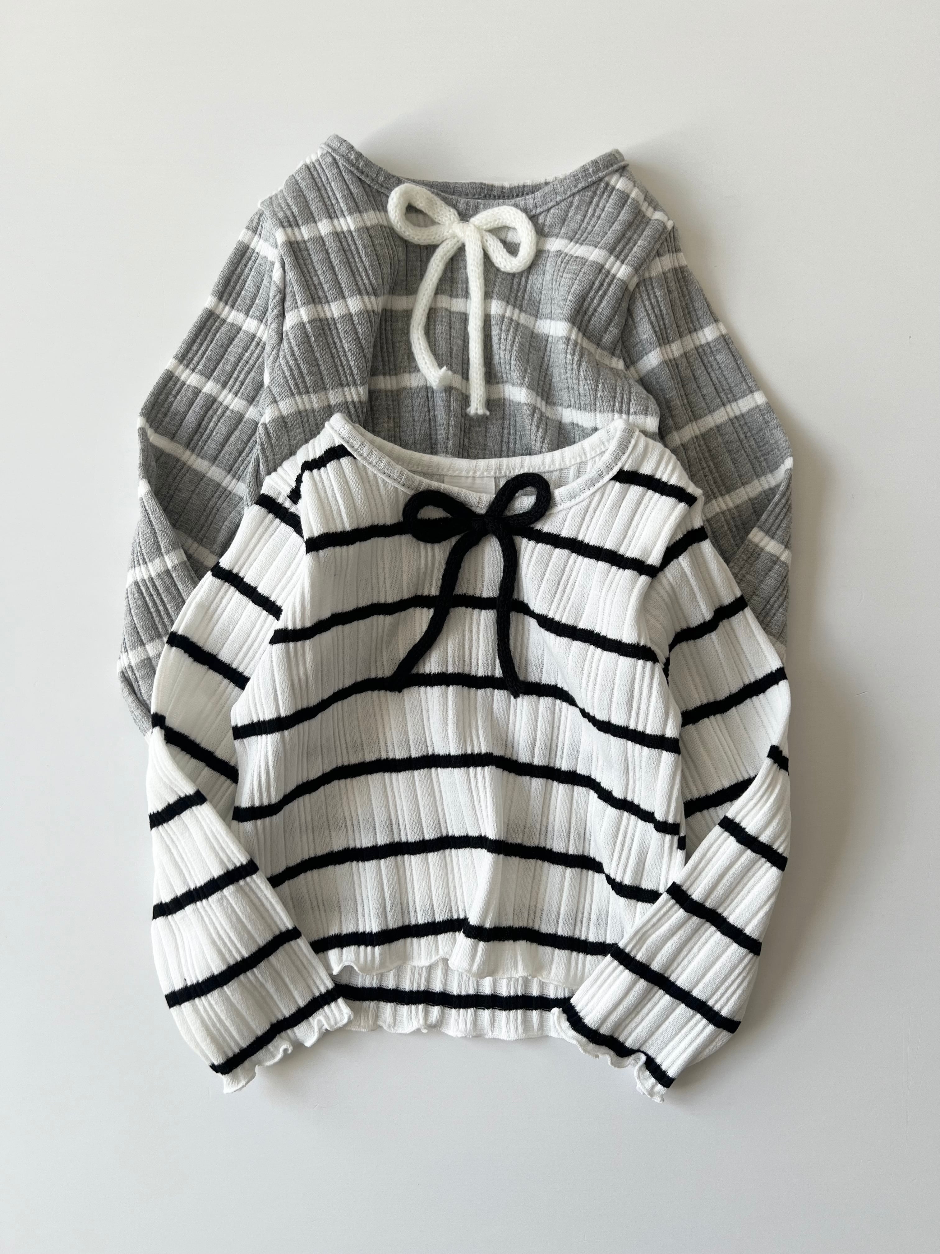 リブボーダーリボントップス(90cm)3477