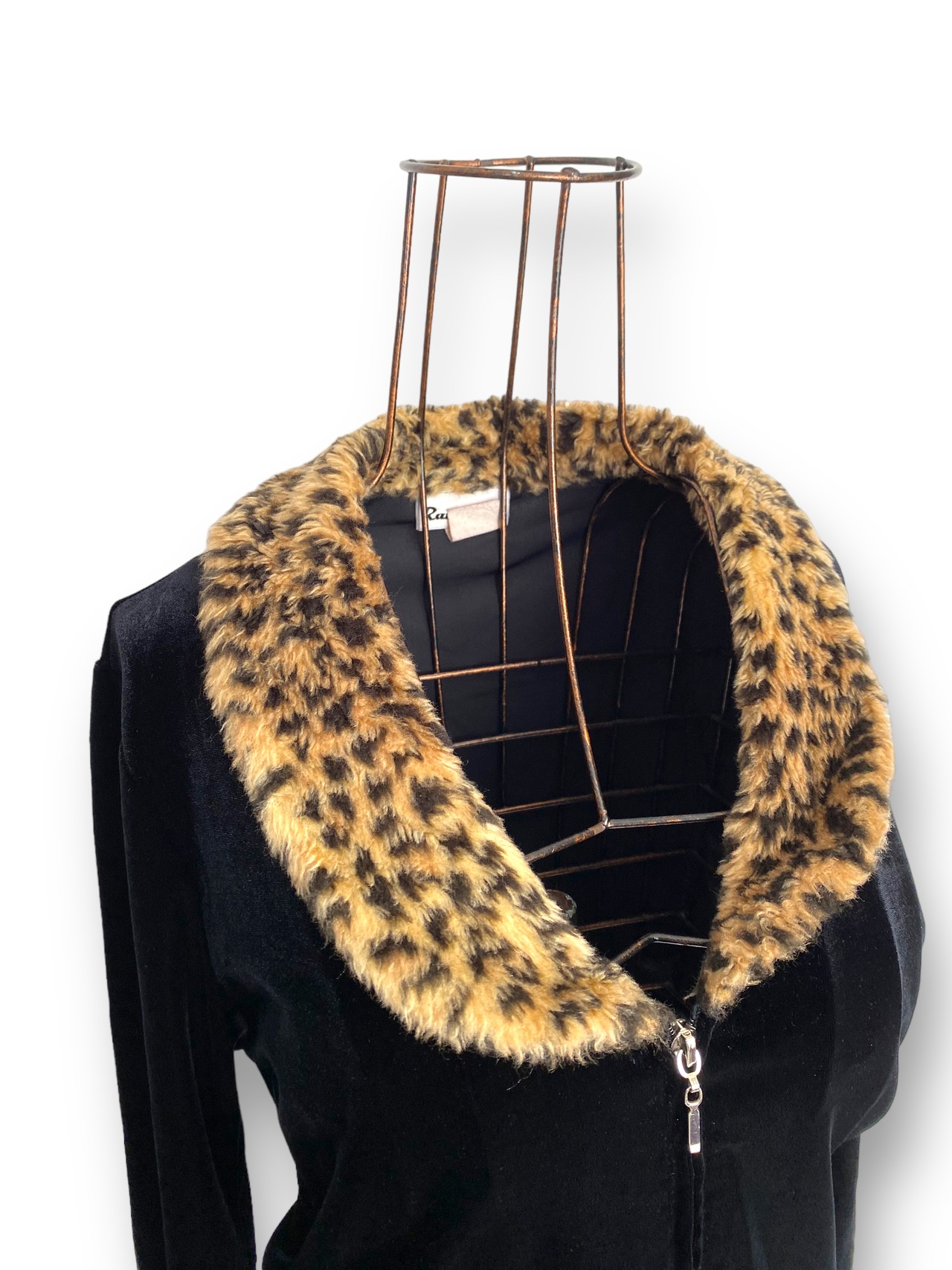 Leopard collar velours zip up cardigan