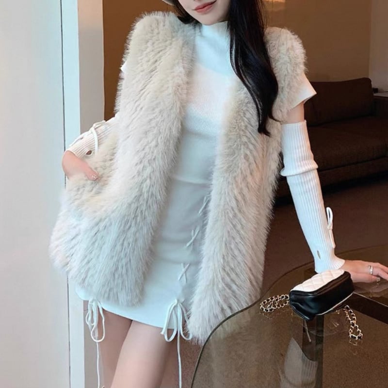long shaggy faux fur vest la2423