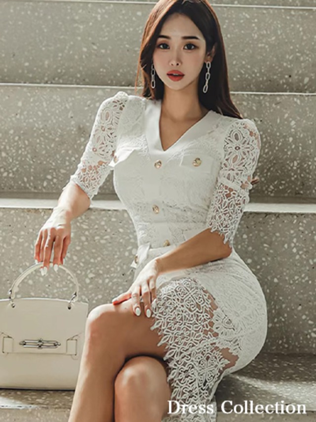 《プチプラ》ペンシルスカート総レースワンピ/キャバドレス