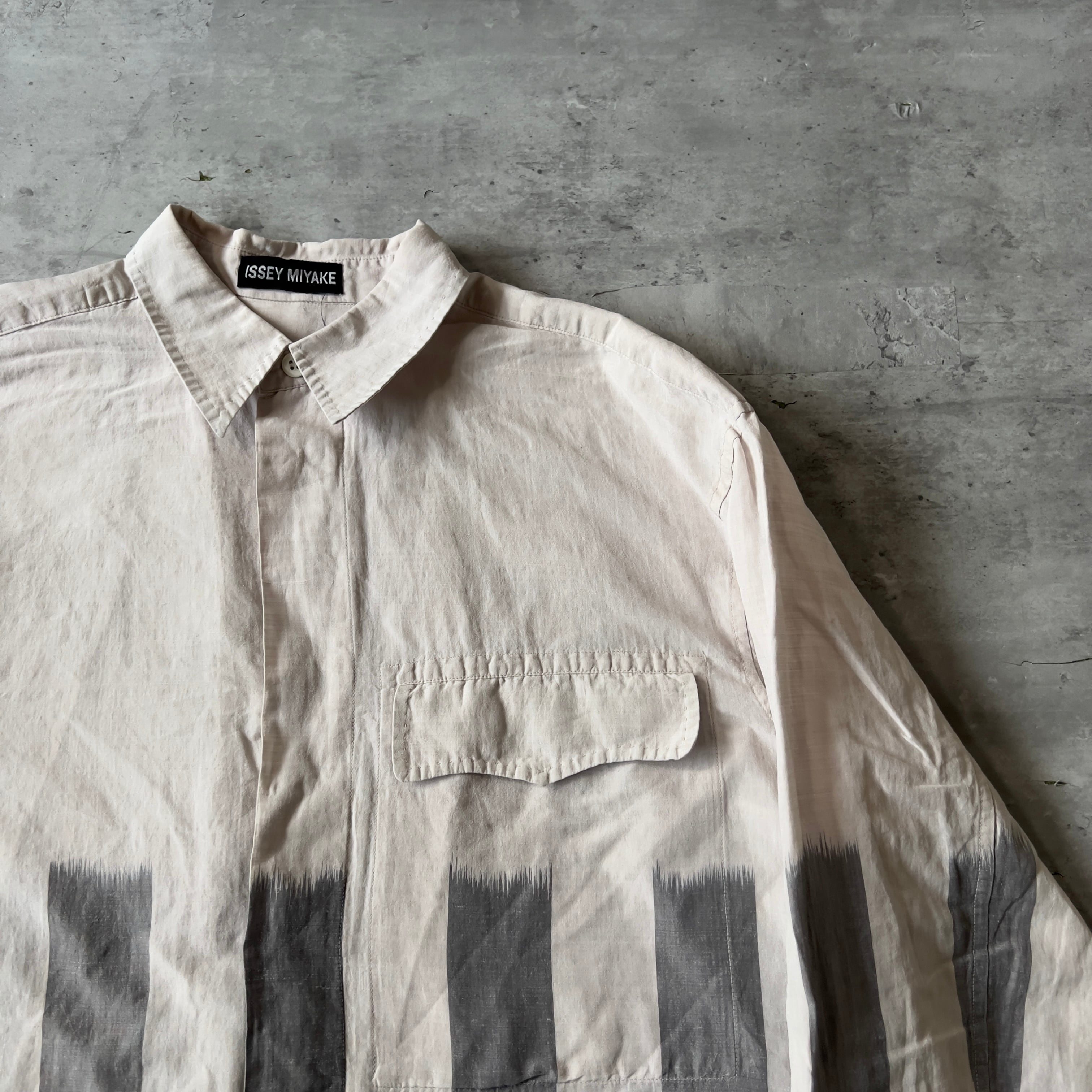 90s “ISSEY MIYAKE” 黒タグ cotton × linen box silhouette shirt 