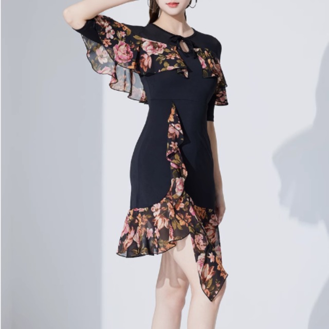 フレアースリーブデザイン アシンメトリードレス ds0612