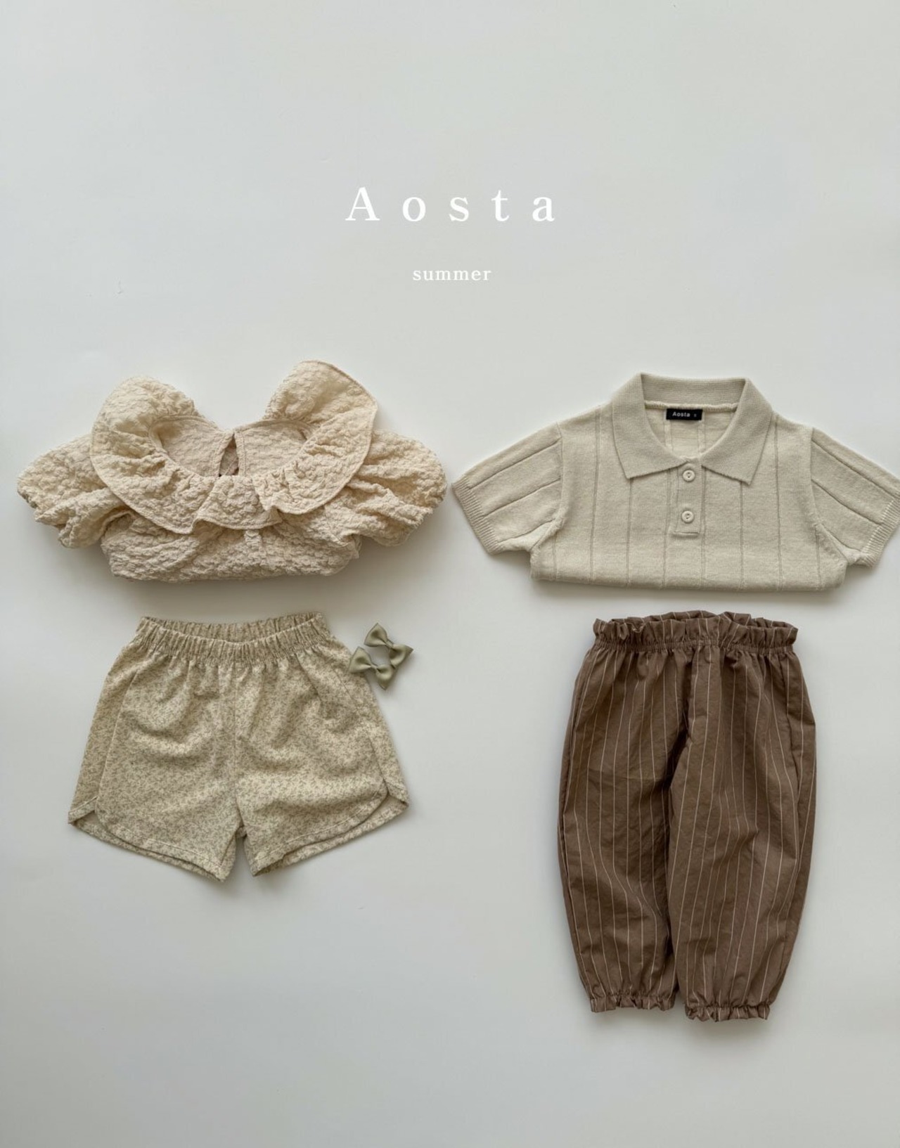 【Aosta】サマージョガーパンツ 70~115cm ブラウンストライプ 240511 - 7