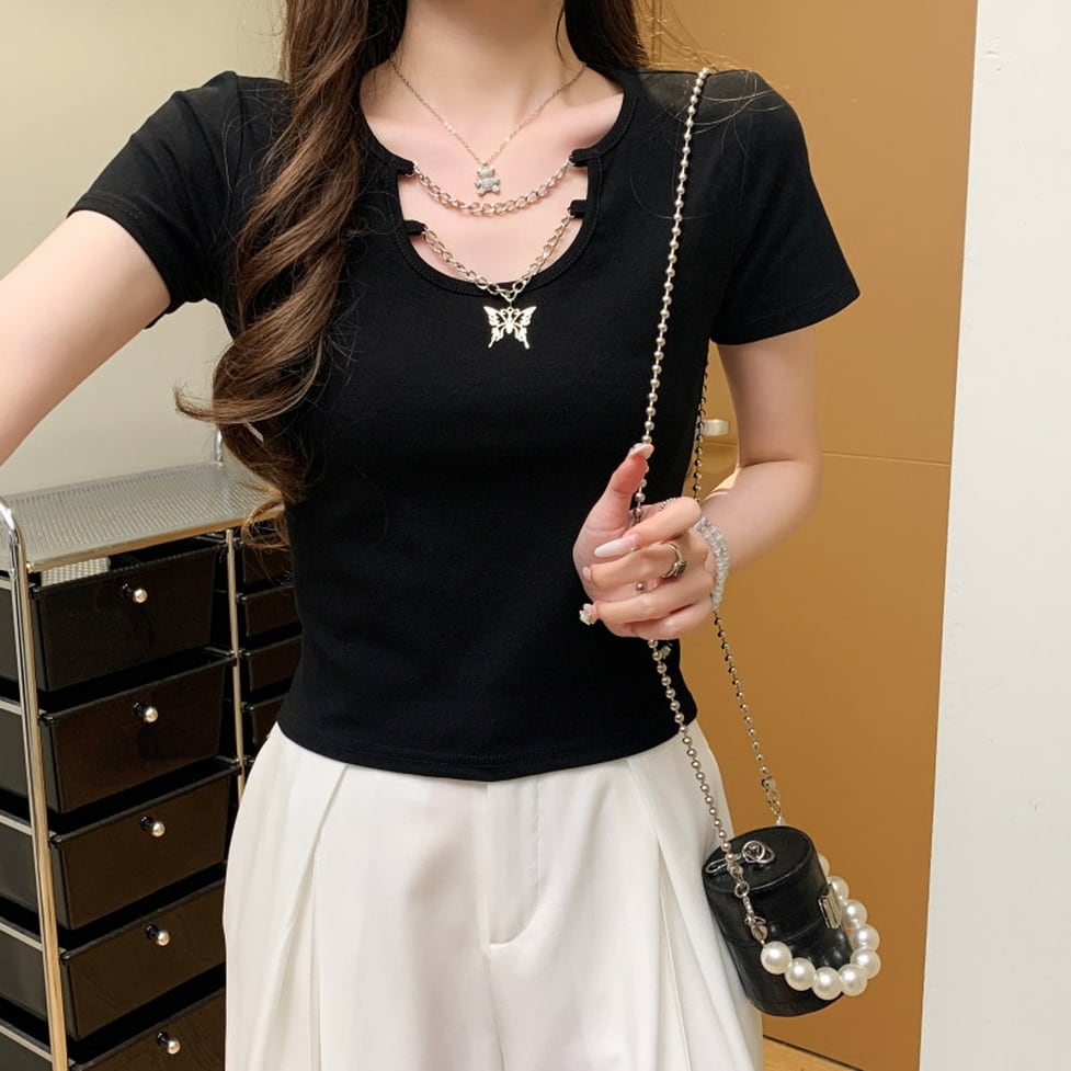 butterfly chain neck tops / l0591