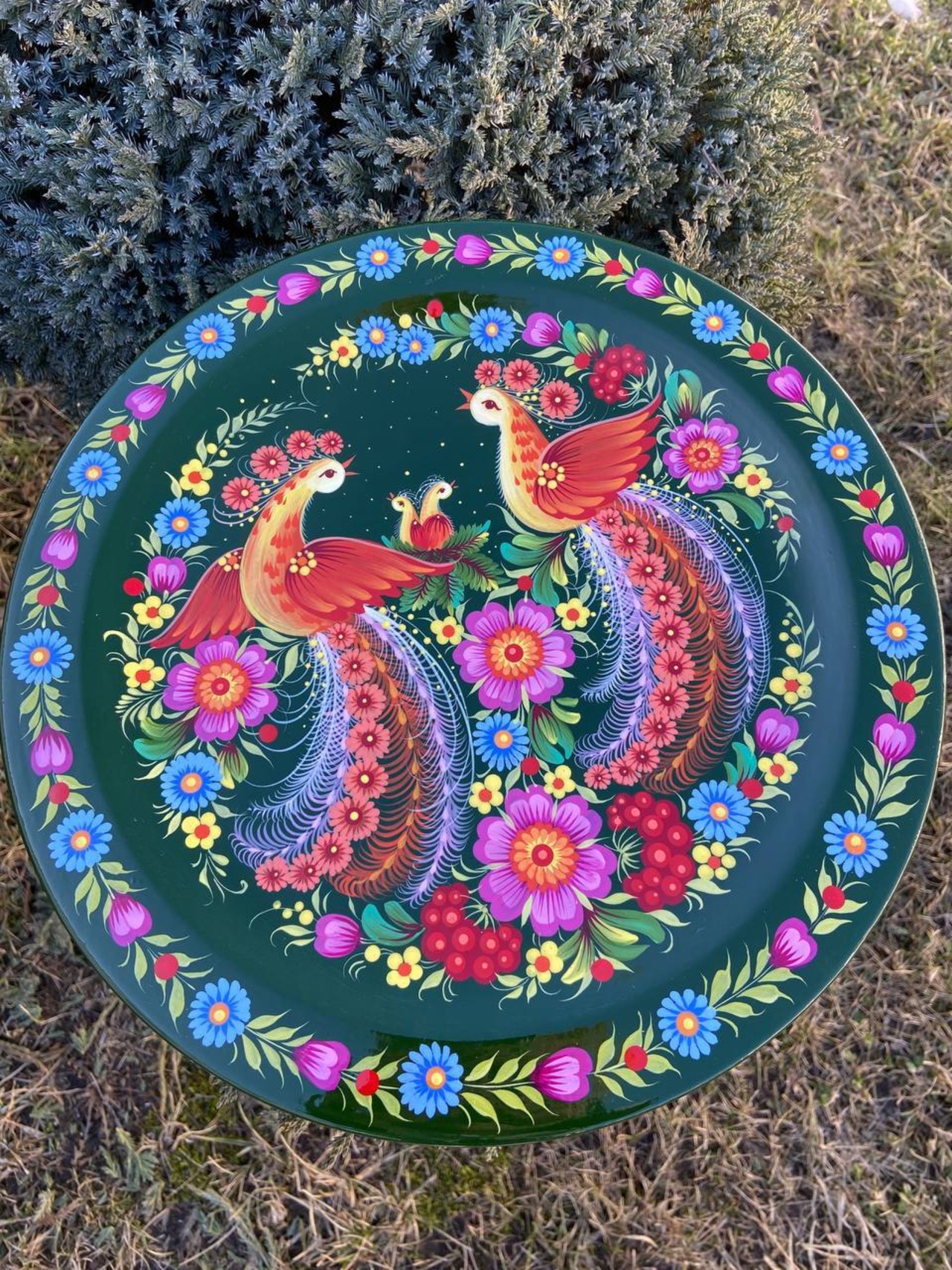 ペトリキウカ塗り　木製プレート（ティモシェンコ作）30cm - 1