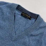 カシミヤ100% PURE CASHMERE ピュアカシミヤ Vネック ニットベスト L /くすみブルー系 メンズ