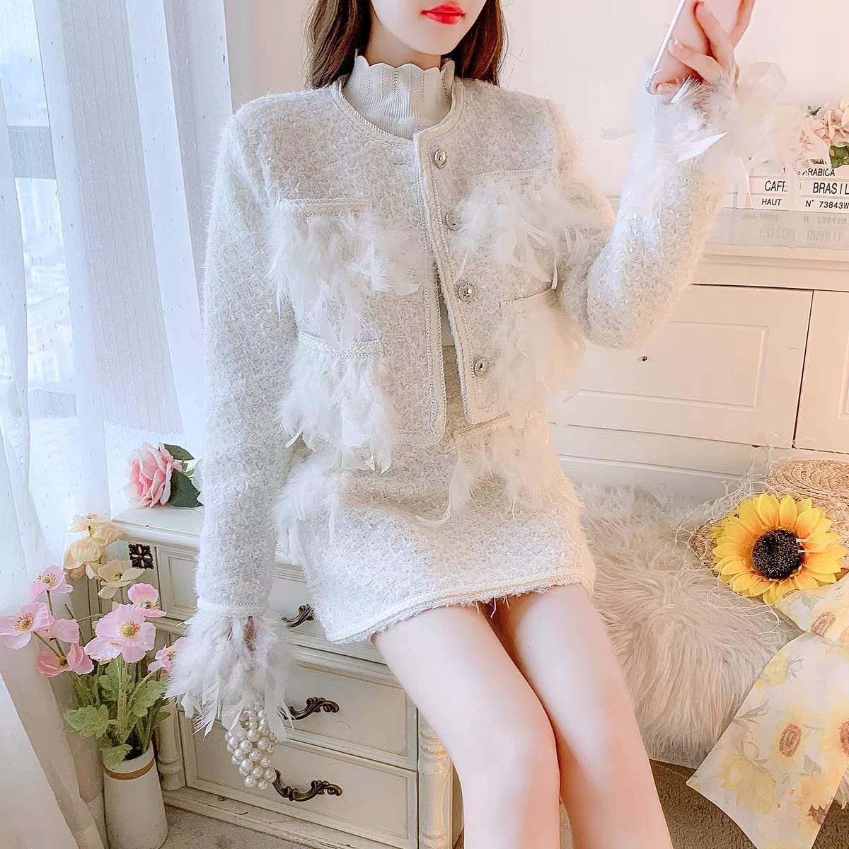 BunnyLis ツイードオフショルジャケットセット スカートのみ カラー