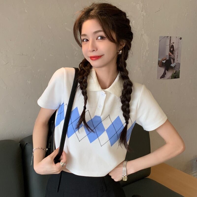 ホワイトカラーショートTシャツ サマーハイウェストトップス 夏物 YY-ファッション60573093999