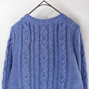 エルエルビーン　クルーネック　コットンセーター　ケーブル編み　アランニット　M